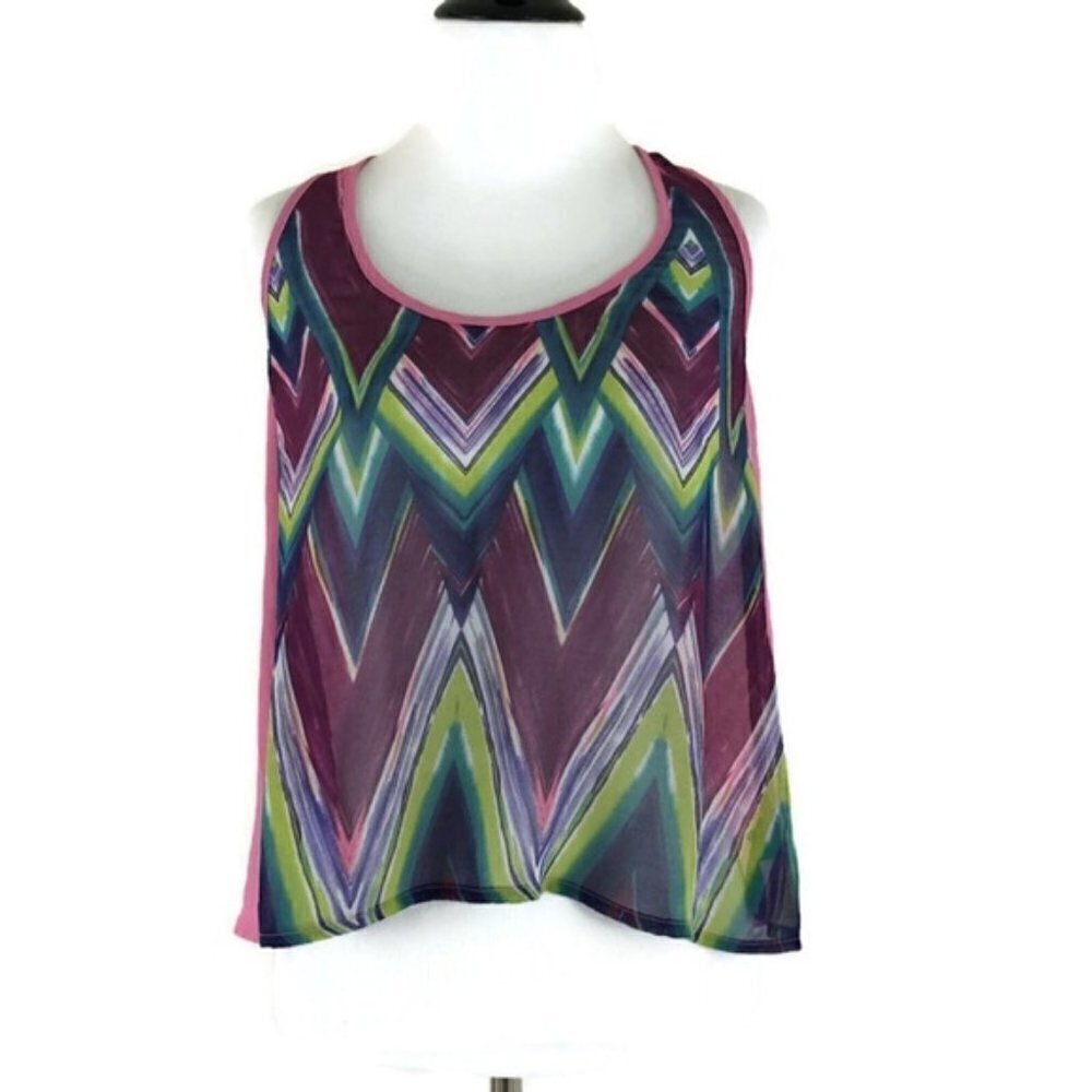 2b Bebe Women's XS Tank Top Semi-Sheer Hi-Low Cut Pop-over Loose Fit Racerback